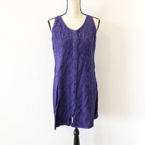 Mamta Embroidered Button Down Sleeveless Purple Dress Womens One Size